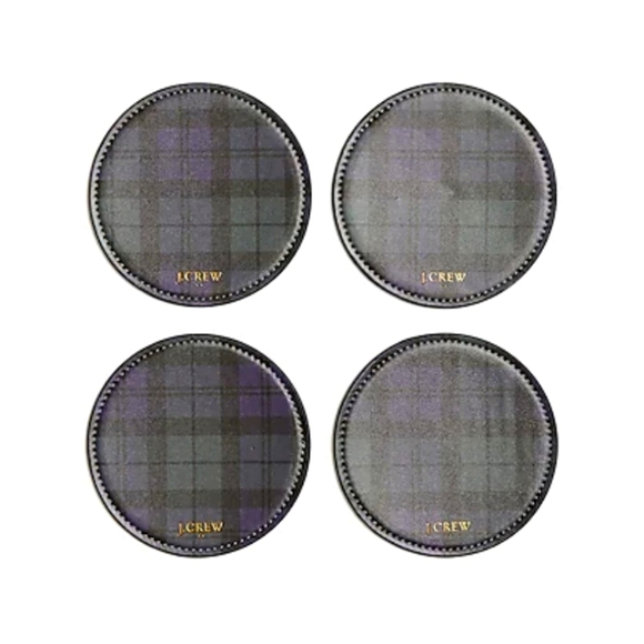 J. Crew Plaid Beverage Coasters Set of 4 NWT - Picture 1 of 6